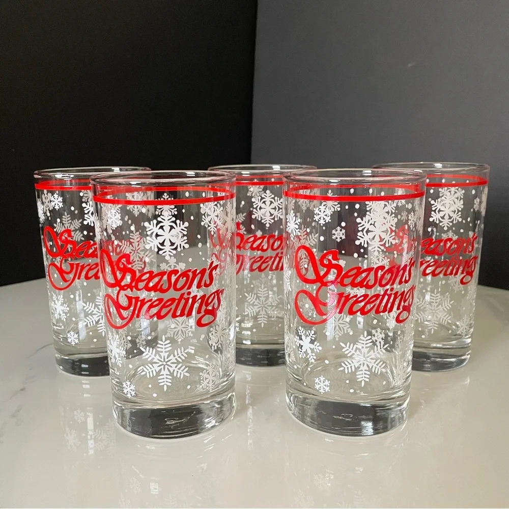 SET of 5 Season's Greetings Snowflake Glasses by Libbey